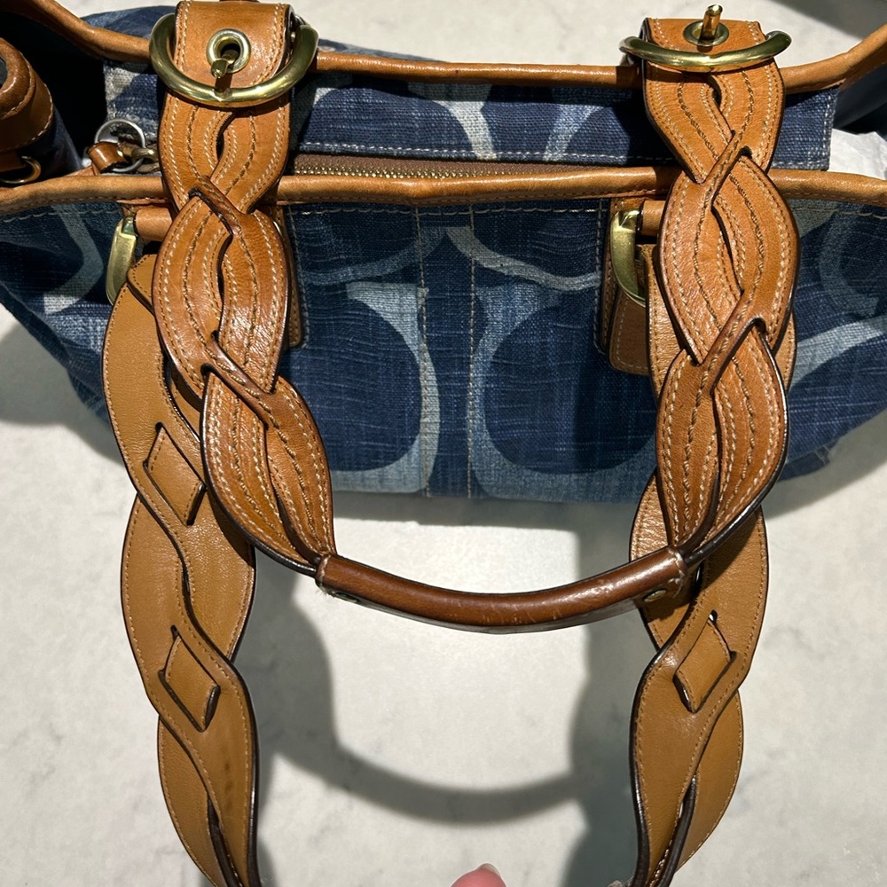 Coach Denim Signature Monogram Satchel Leather Shoulder Bag + Original Dust Bag - Picture 10 of 14